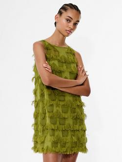 French Connection Miley Chiffon Star Fringe Mini Dress, Olive Green - view 2, Olive Green
