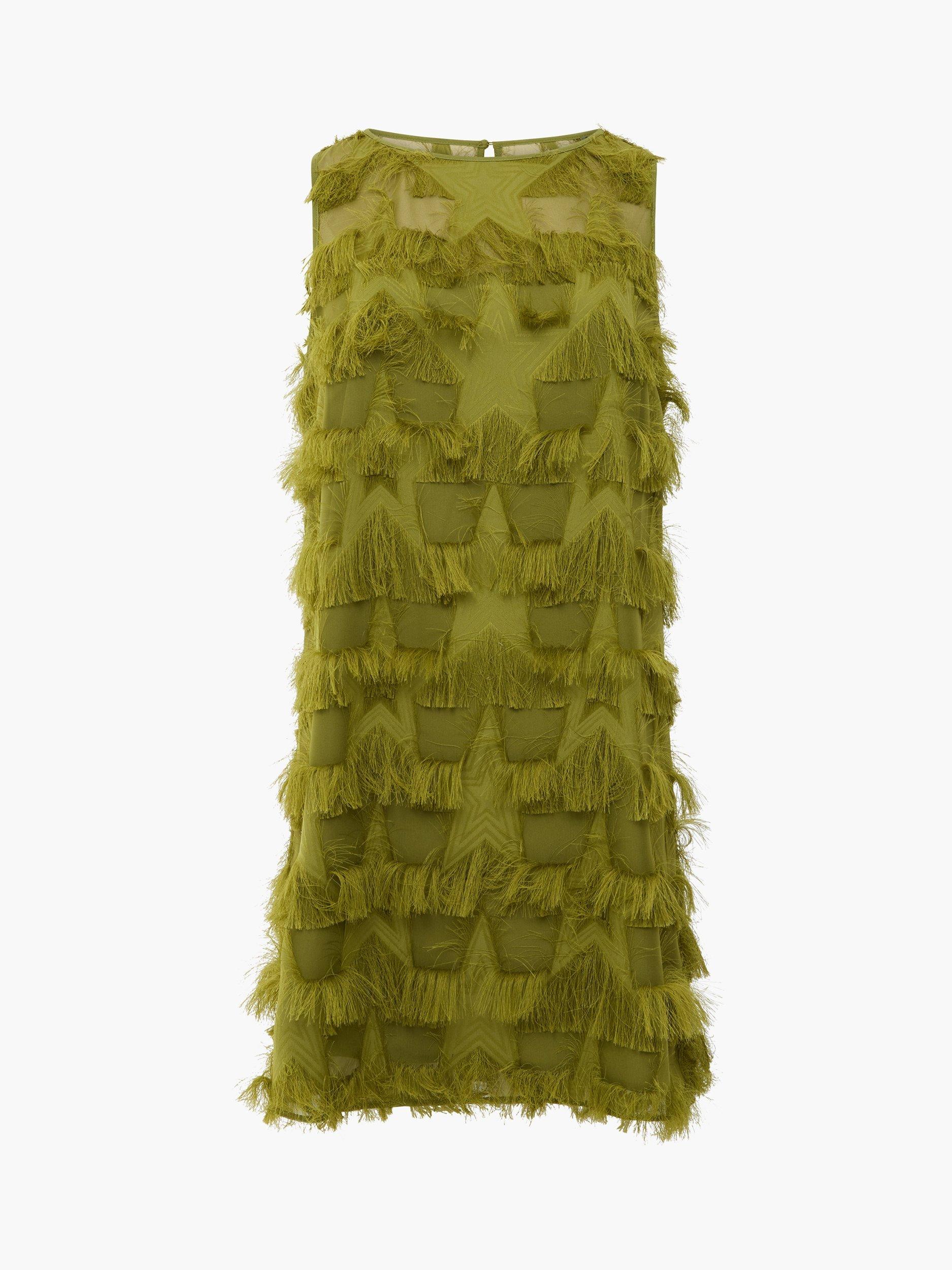 French Connection Miley Chiffon Star Fringe Mini Dress, Olive Green