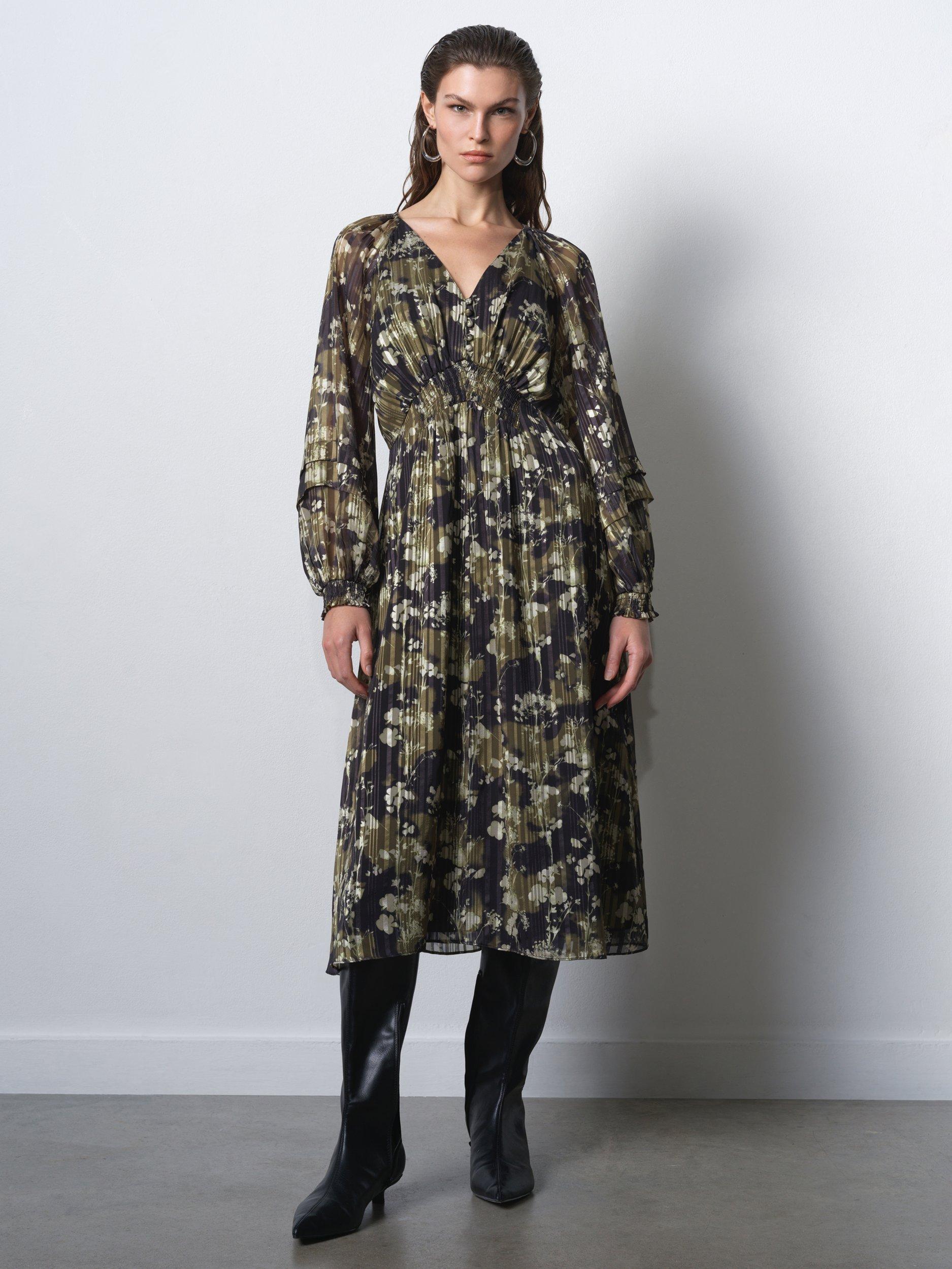 Product image 1 of 1, which shows French Connection Lizzy Madeline A-Line Midi Dress , Green/Multi, 6