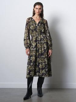 French Connection Lizzy Madeline A-Line Midi Dress, Green/Multi