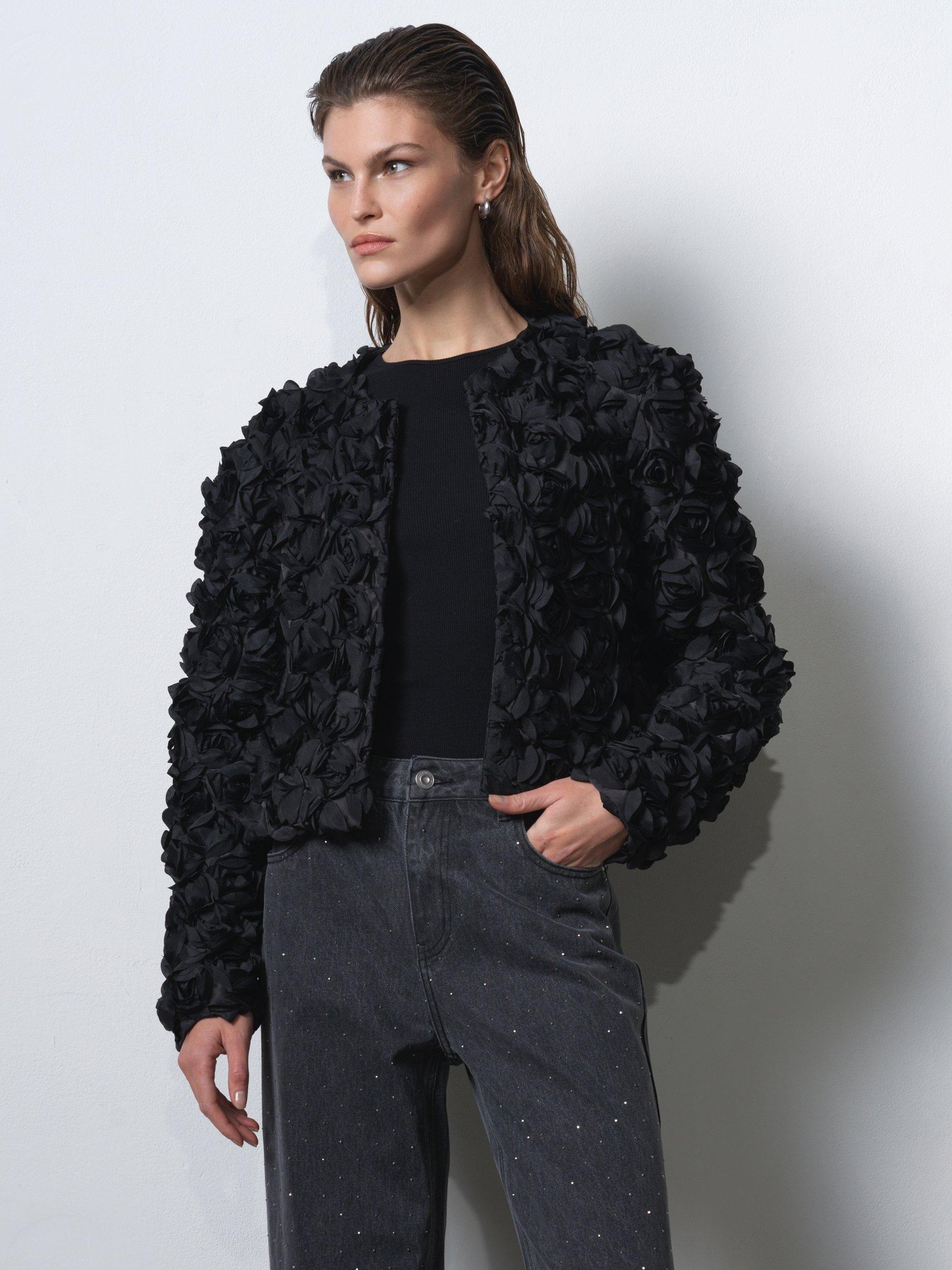 Product image 2 of 6, which shows French Connection Verity 3D Floral Jacket, Black, XS