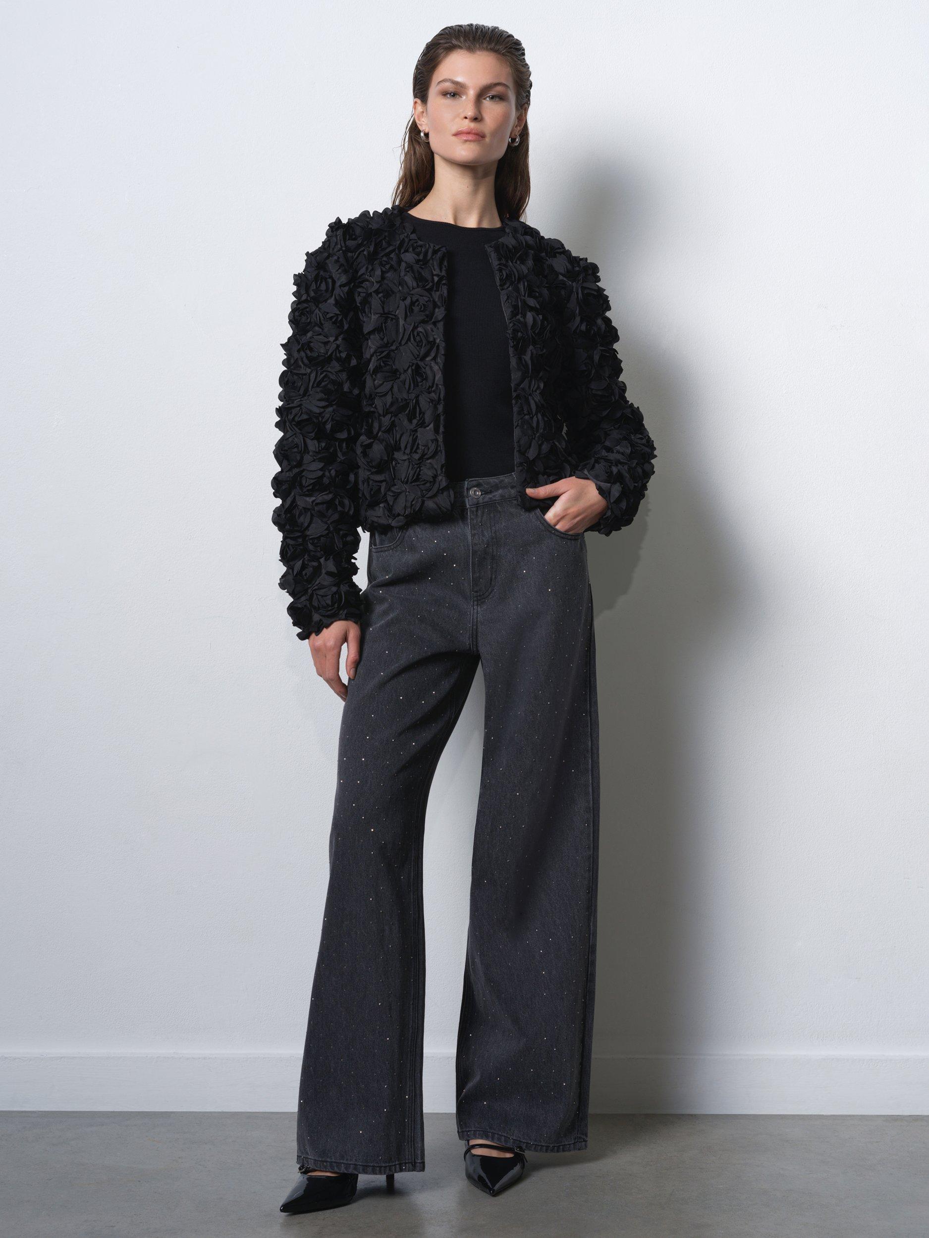 Product image 3 of 6, which shows French Connection Verity 3D Floral Jacket, Black, XS