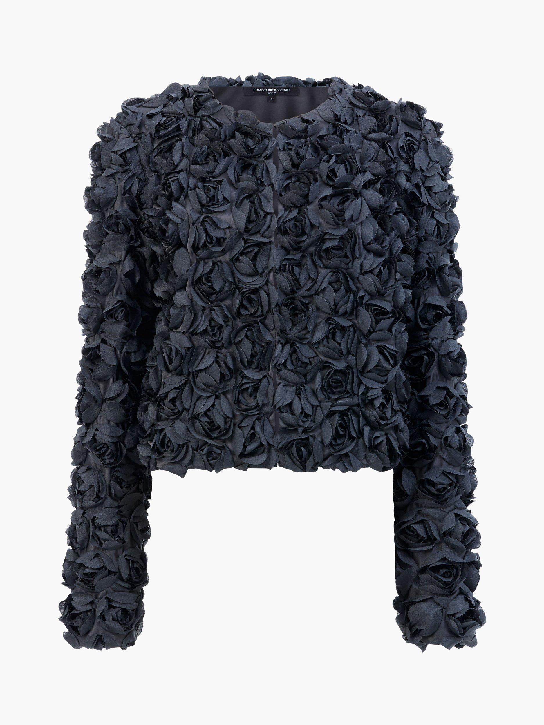 Product image 6 of 6, which shows French Connection Verity 3D Floral Jacket, Black, XS