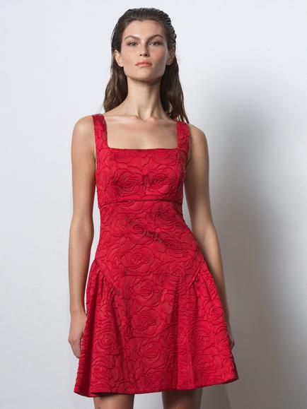 French Connection Crea Jacquard Flared Mini Dress, Lipstick Red, Lipstick Red