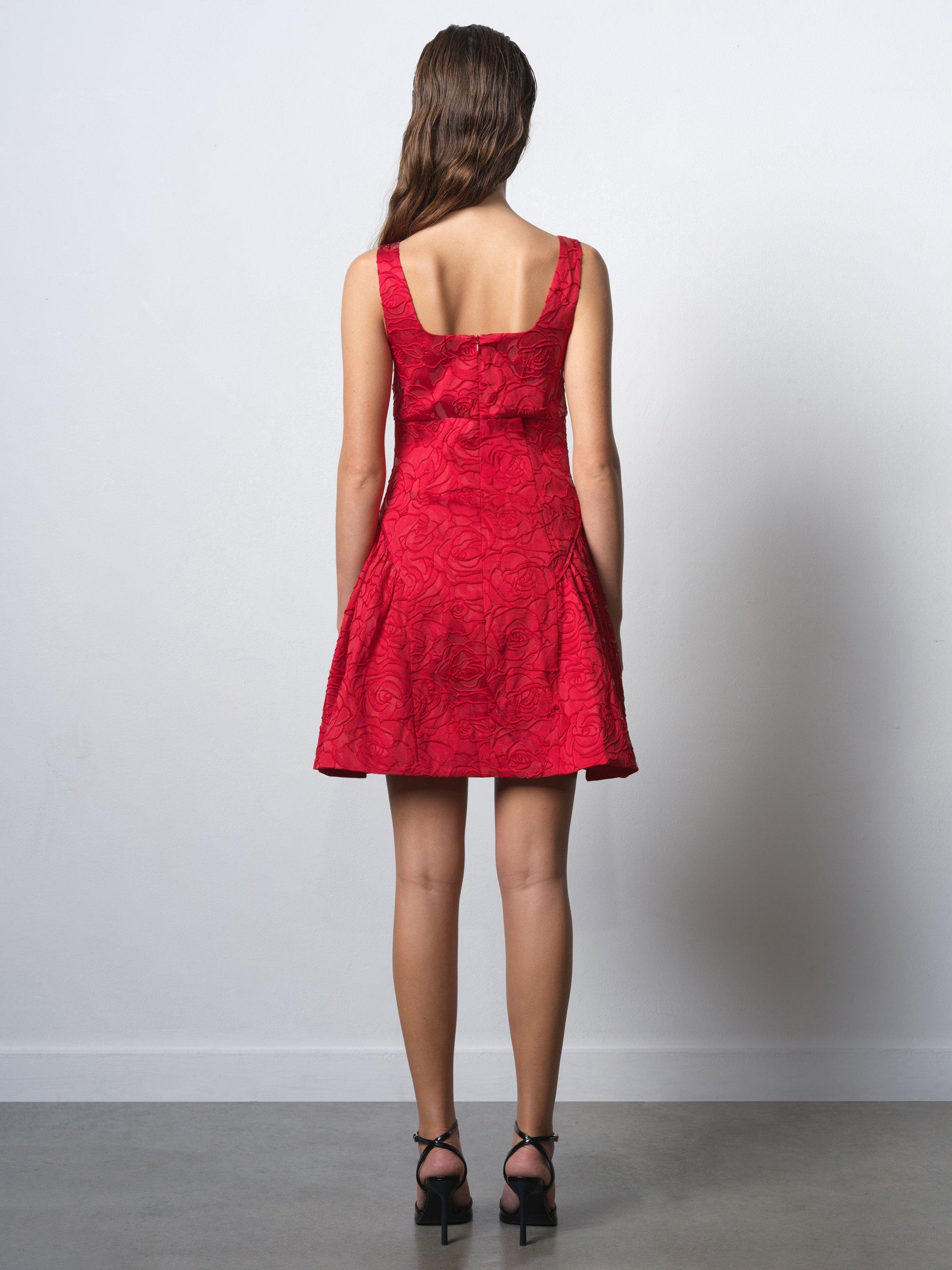 Product image 5 of 6, which shows French Connection Crea Jacquard Flared Mini Dress, Lipstick Red, 6