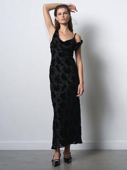 French Connection Kara Devore Twisted Floral Midi Dress, Blackout, Blackout