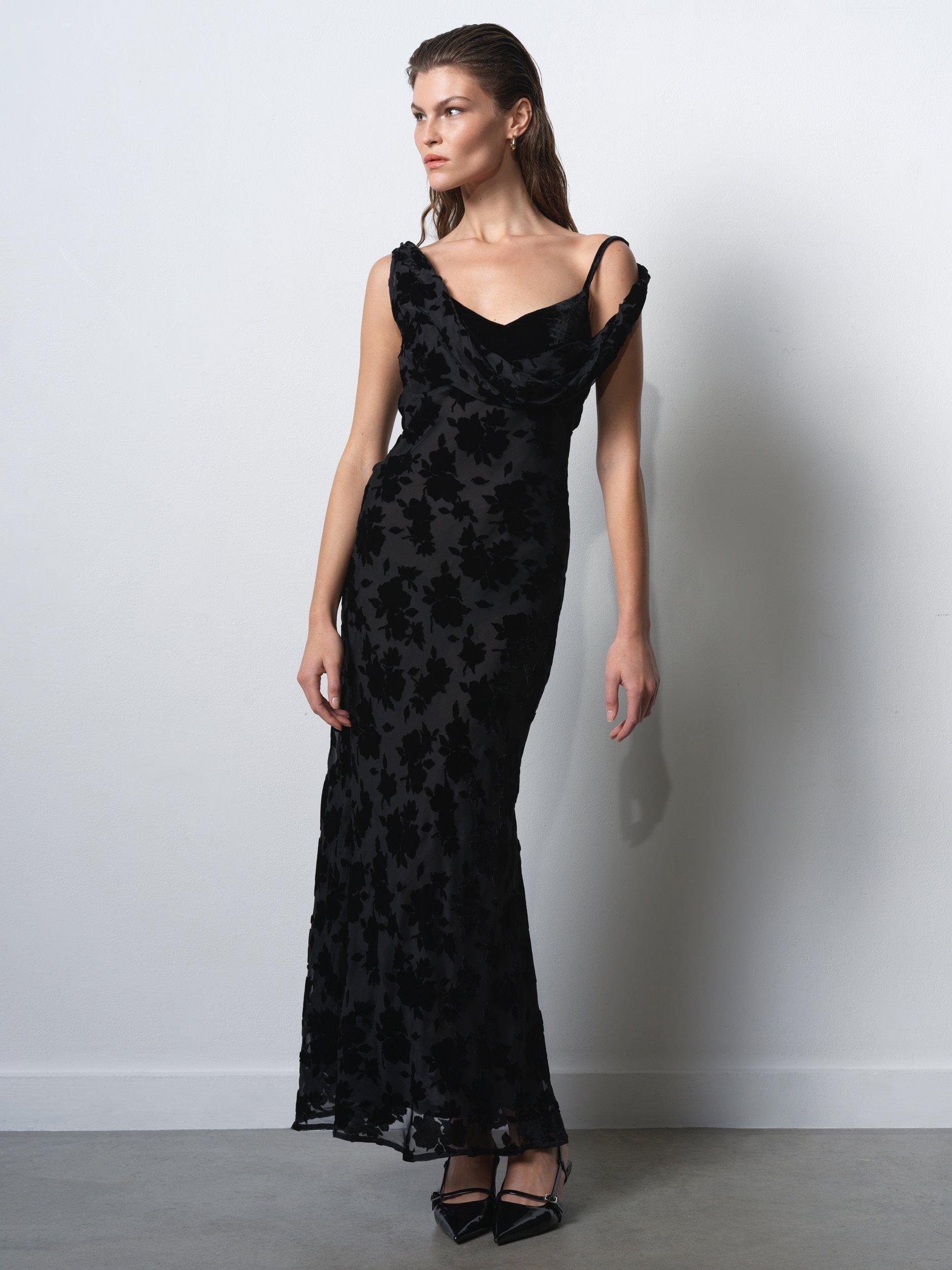 Product image 3 of 6, which shows French Connection Kara Devore Twisted Floral Midi Dress, Blackout, 8