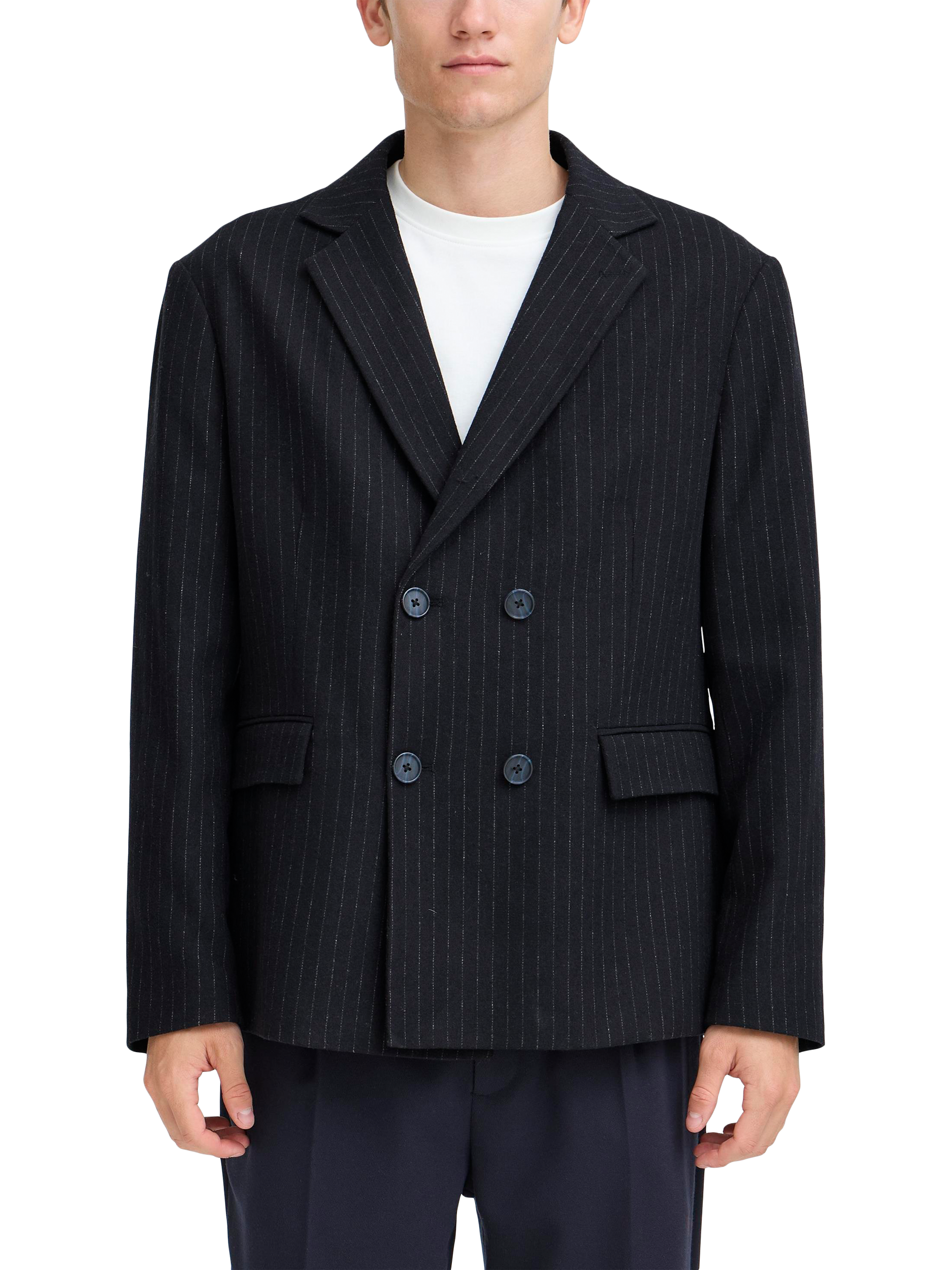 Product image 1 of 7, which shows Casual Friday Alby Double-Breasted Pinstripe Blazer, Dark Navy, 30