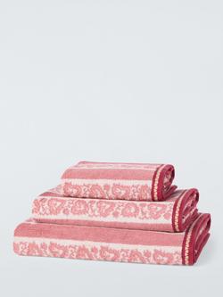 John Lewis x Sanderson Frisk Stripe Cotton Towels, Avocado Pink