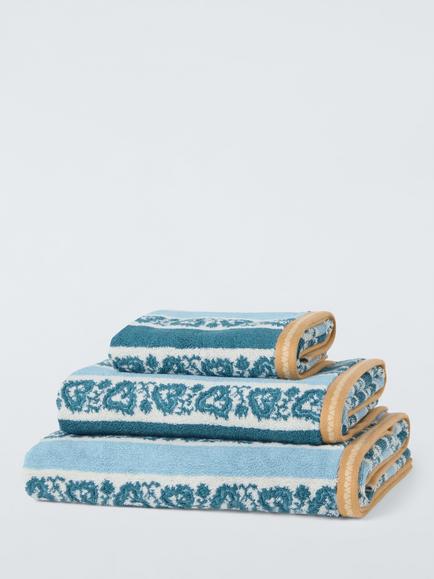 John Lewis x Sanderson Frisk Stripe Cotton Towels, Caneel