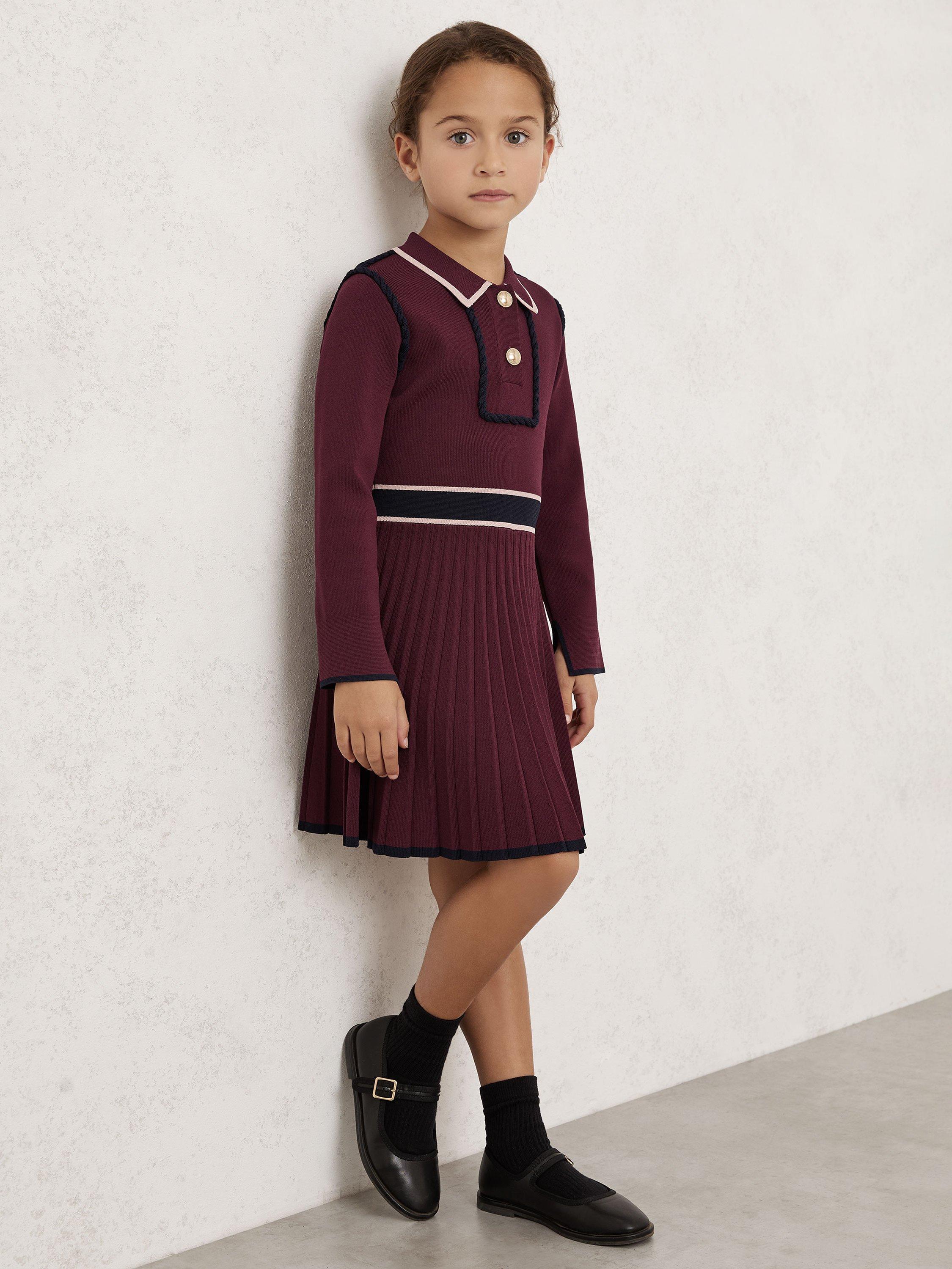 Product image 1 of 5, which shows Reiss Kids' Freya Knitted Dress, Berry, 3-4 years