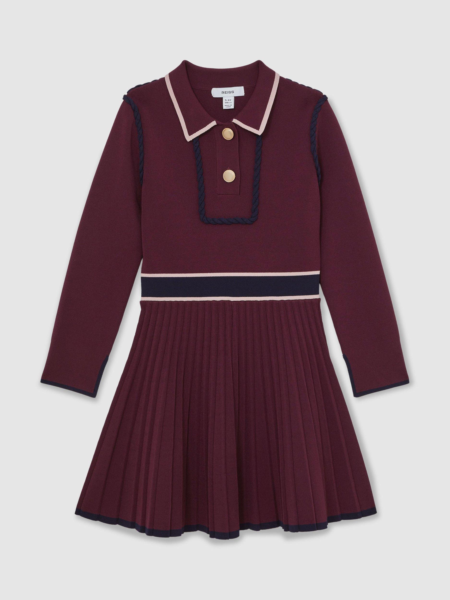 Product image 3 of 5, which shows Reiss Kids' Freya Knitted Dress, Berry, 3-4 years