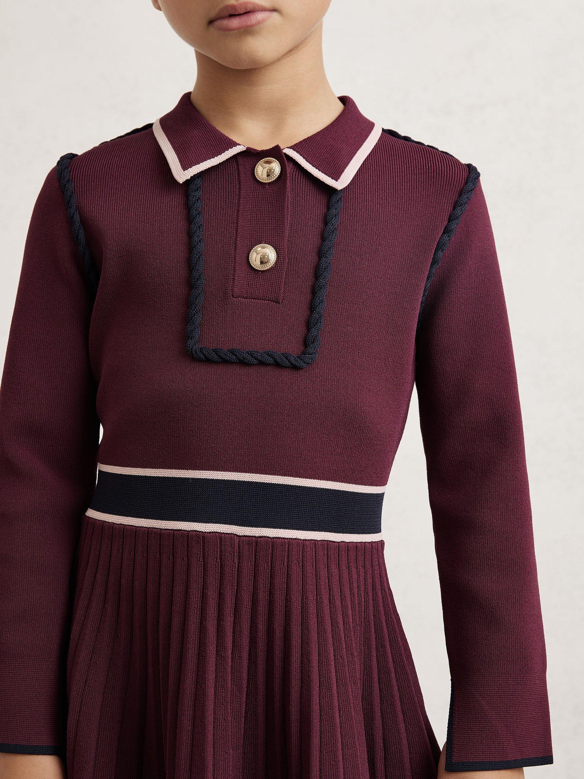 Product image 4 of 5, which shows Reiss Kids' Freya Knitted Dress, Berry, 3-4 years