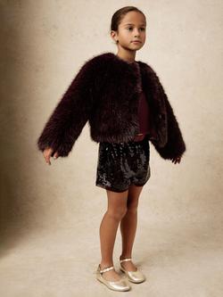 Reiss Kids' Marco Faux Fur Jacket, Burgundy, Burgundy
