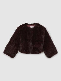 Reiss Kids' Marco Faux Fur Jacket, Burgundy - view 2, Burgundy