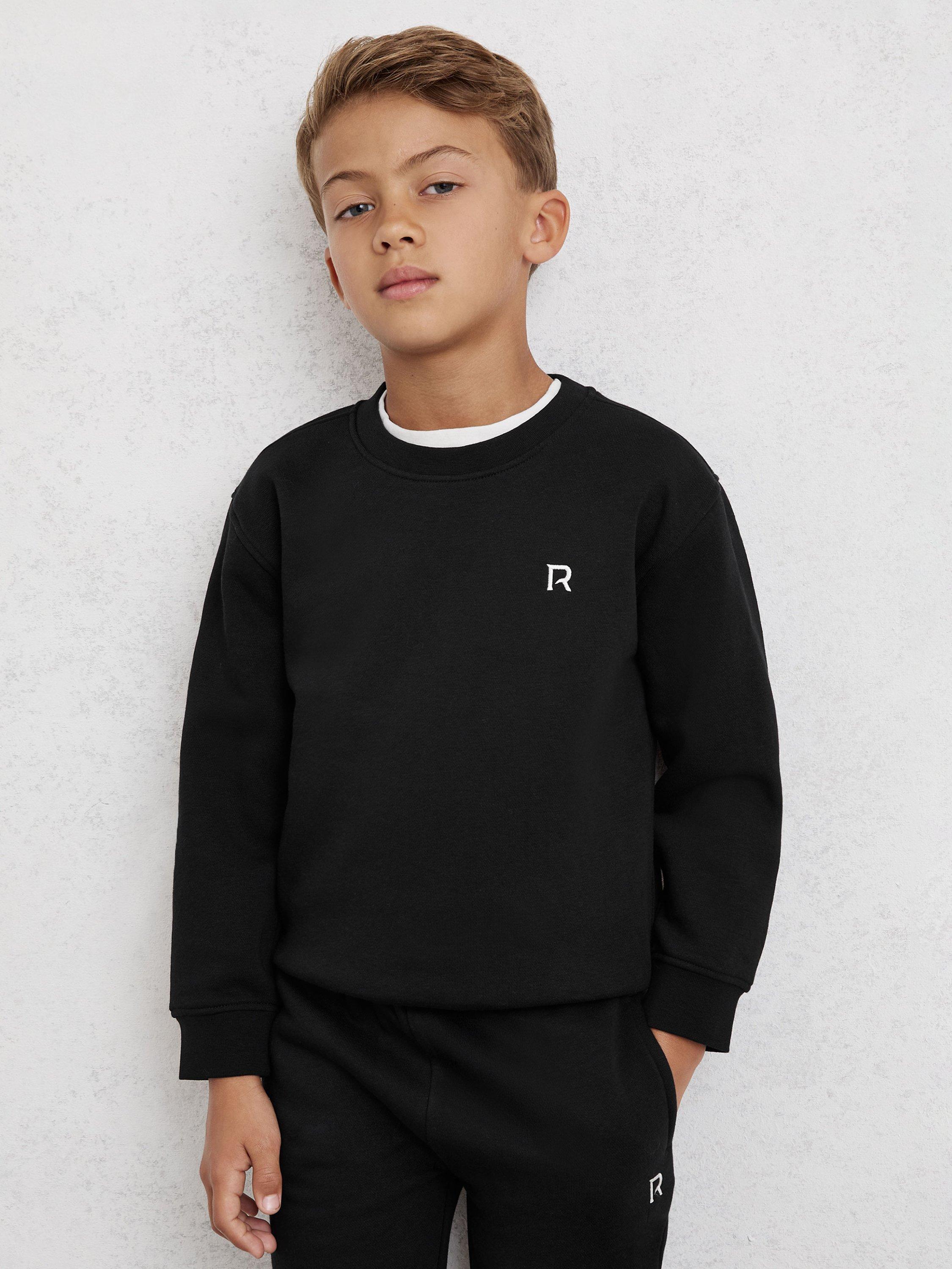 Product image 1 of 5, which shows Reiss Kids' Avery Sweatshirt and Joggers Set, Black, 3-4 years