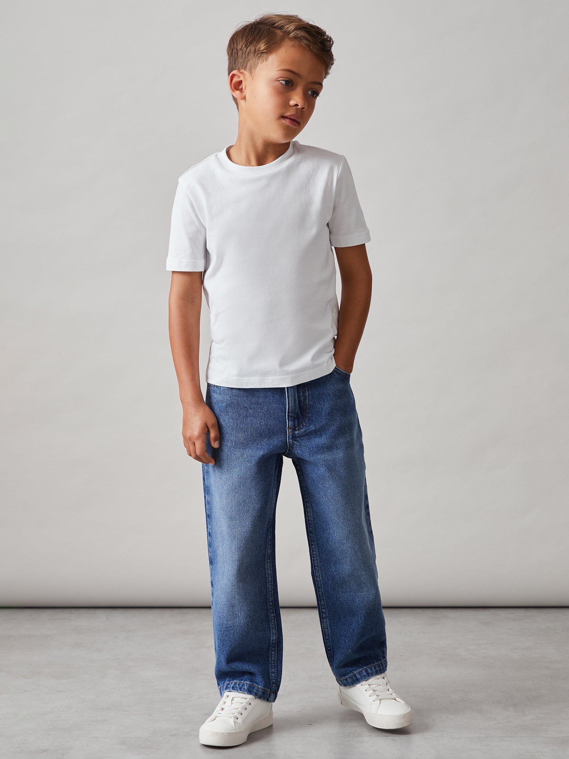 Product image 1 of 4, which shows Reiss Kids' Ronnie Denim Jeans, Mid Blue, 3-4 years