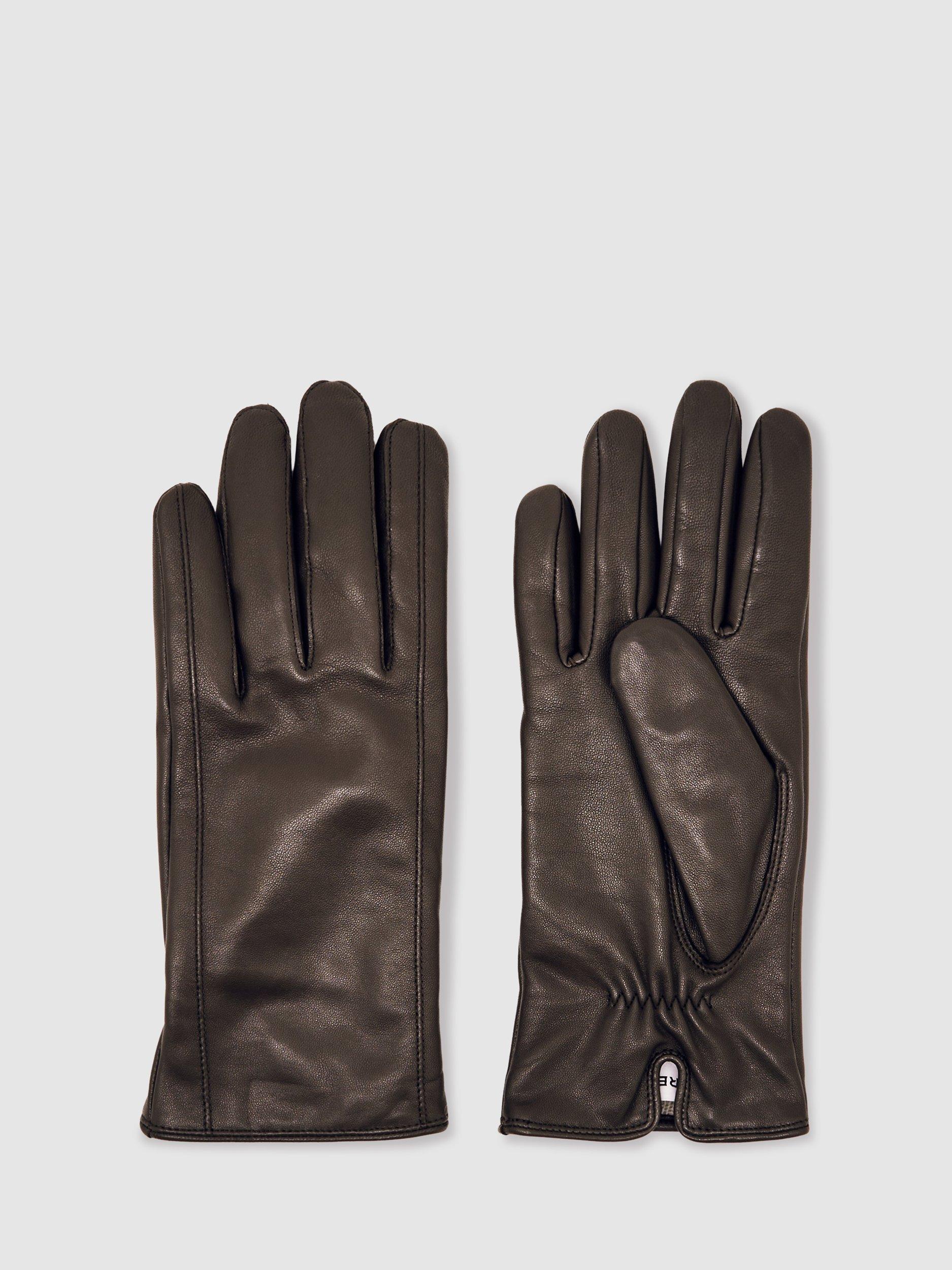 Product image 1 of 4, which shows Reiss Giselle Pure Leather Gloves, Chocolate, S-M