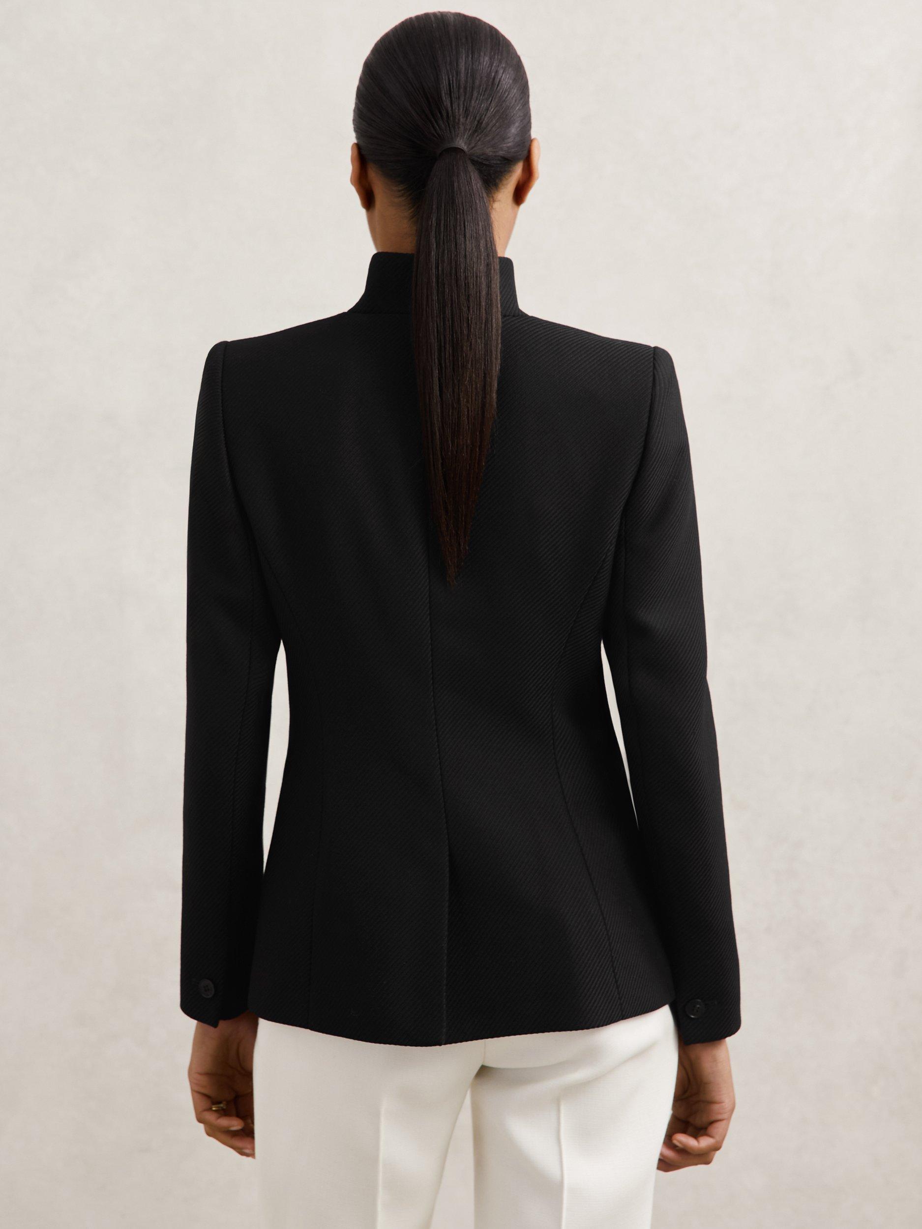 Product image 2 of 5, which shows Reiss Manon Wrap Wool Blend Blazer, Black, 14