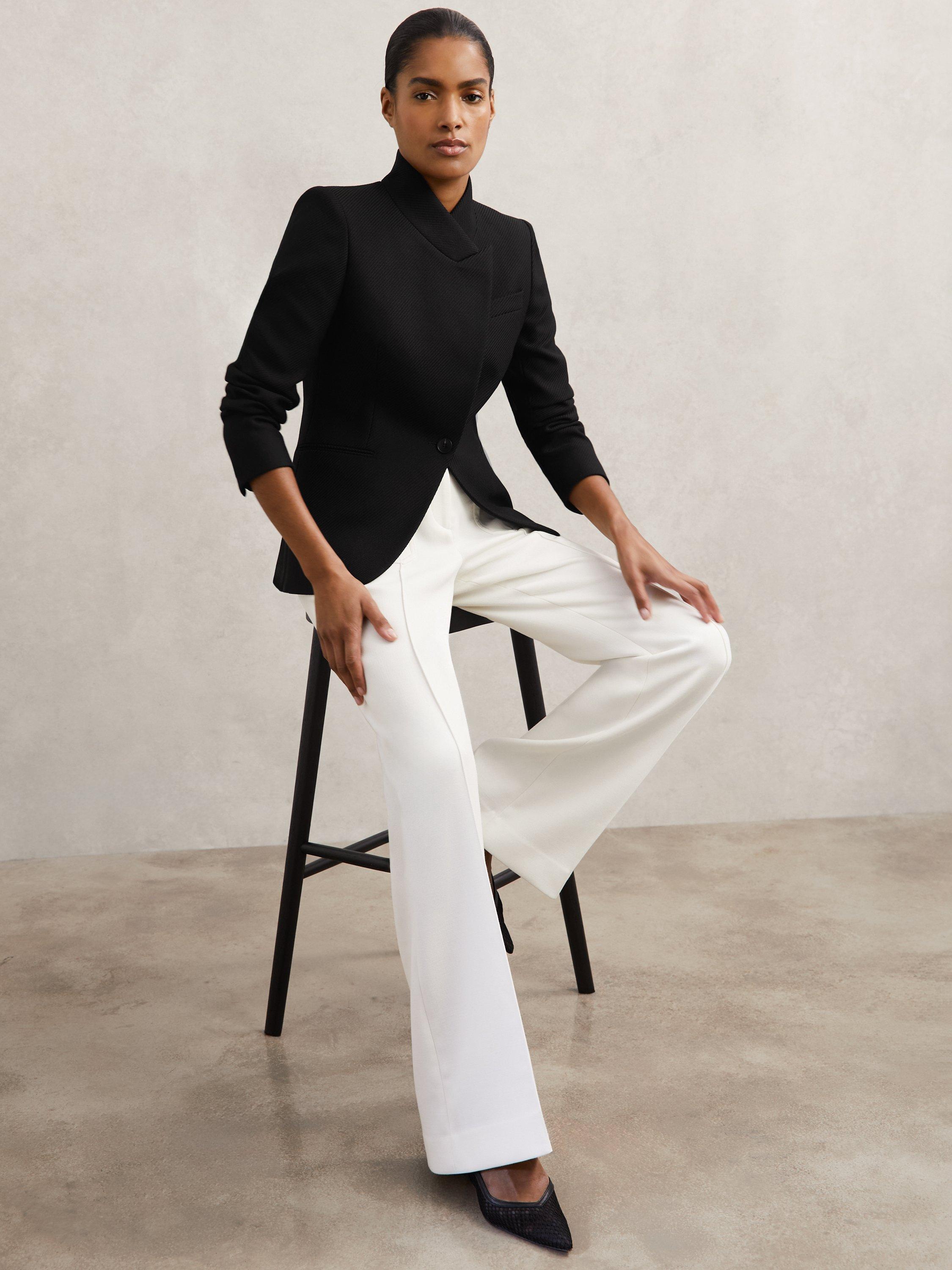 Product image 4 of 5, which shows Reiss Manon Wrap Wool Blend Blazer, Black, 14