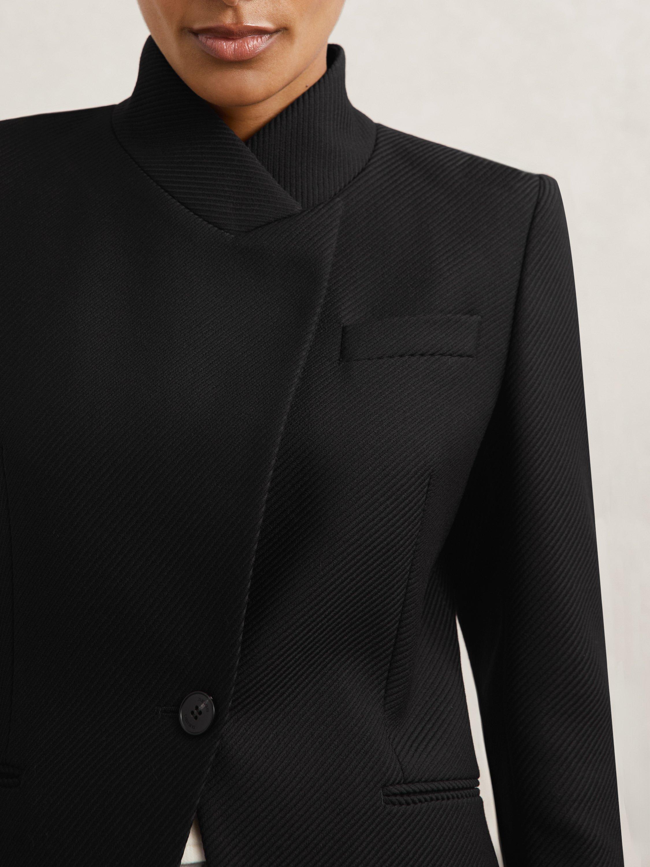 Product image 5 of 5, which shows Reiss Manon Wrap Wool Blend Blazer, Black, 14