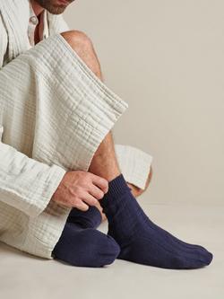 Bedfolk Ribbed Pure Cashmere Socks, Navy