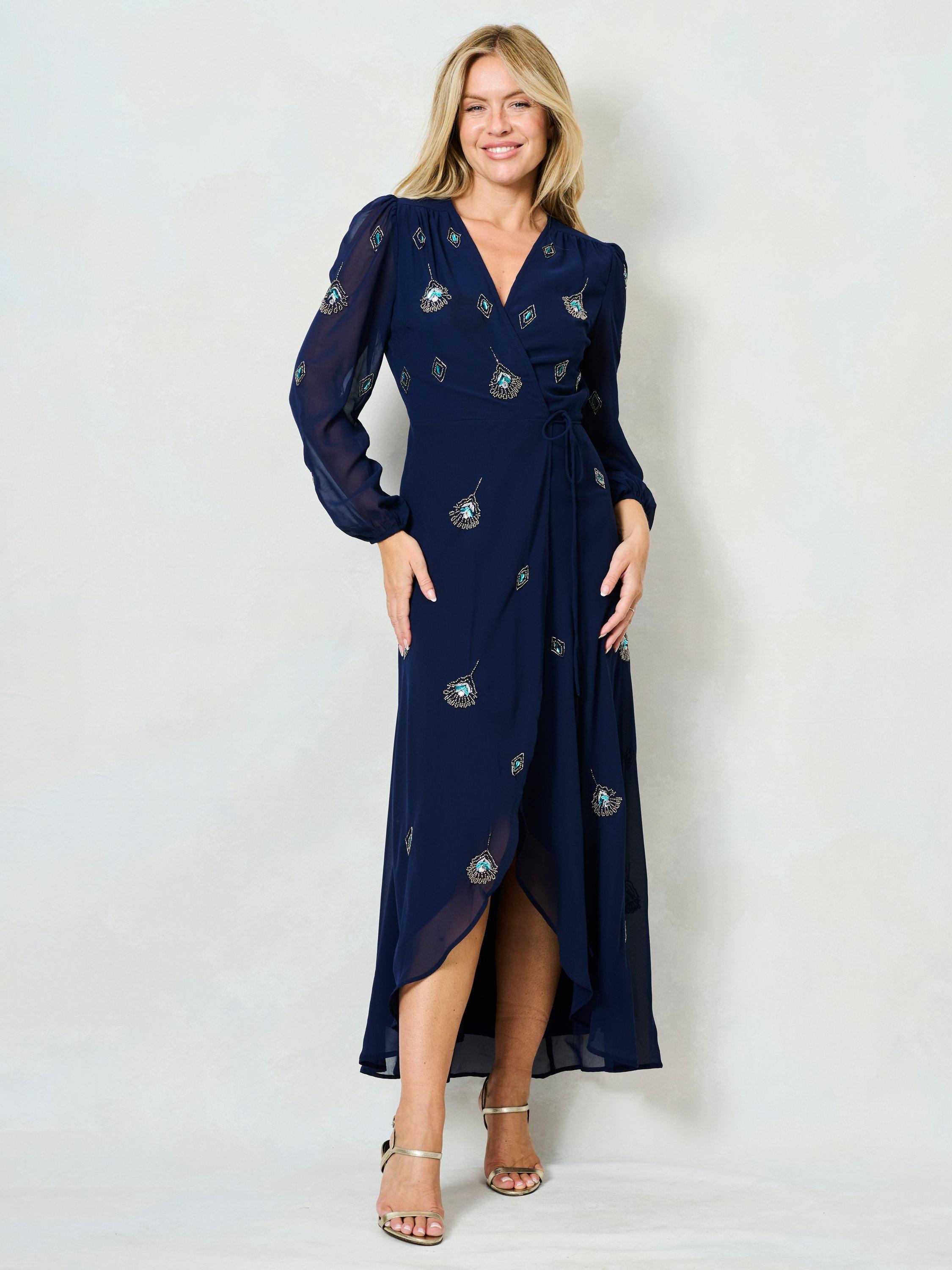 hope and ivy navy embroidered dress Hope & Ivy The Reine Navy Embroidered Maxi Dress – Experience Boutique main image 0