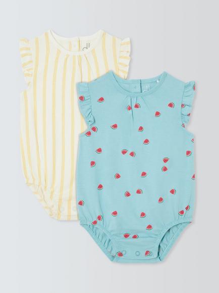 John Lewis Baby Frilled Cap Sleeves Bodysuits, Pack of 2, Multi, Multi