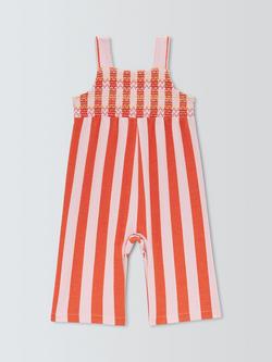 John Lewis Baby Smocked Striped Dungarees, Pink, Pink