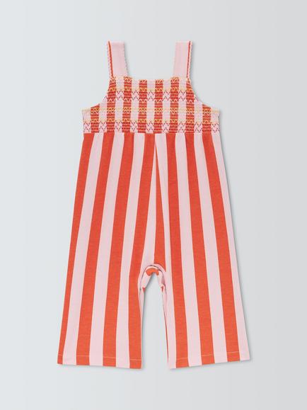 John Lewis Baby Smocked Striped Dungarees, Pink, Pink