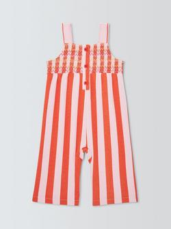 John Lewis Baby Smocked Striped Dungarees, Pink - view 2, Pink