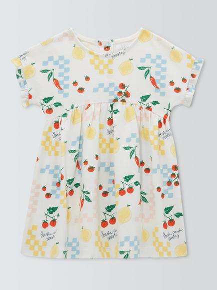 John Lewis Baby Fresh and Zesty Short Sleeve Dress, Natural, Natural