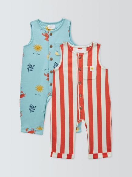 John Lewis Baby Sleeveless Rompers, Pack of 2, Multi, Multi