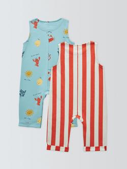 John Lewis Baby Sleeveless Rompers, Pack of 2, Multi - view 2, Multi