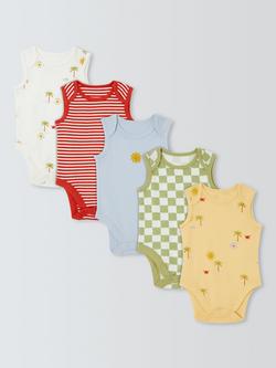 John Lewis Baby Sealife Sleeveless Bodysuits, Pack of 5, Multi