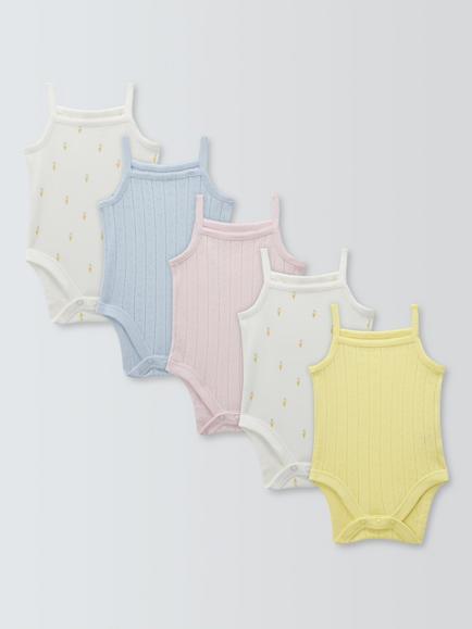 John Lewis Baby Ice Cream Strappy Bodysuits, Pack of 5, Multi, Multi
