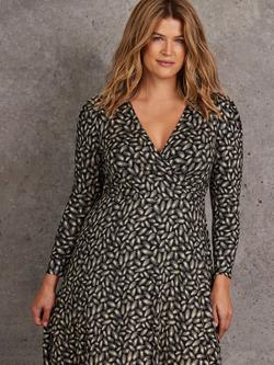 Live Unlimited Curve Abstract Wrap Dress, Black - view 2, Black
