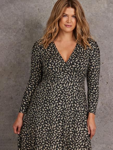 Live Unlimited Curve Abstract Wrap Dress, Black - view 2, Black