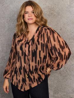 Live Unlimited Curve Abstract Animal Print Top, Brown, Brown