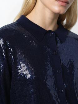 French Connection Hannah Sequin Long Sleeve Round Neck Top - view 2, Navy