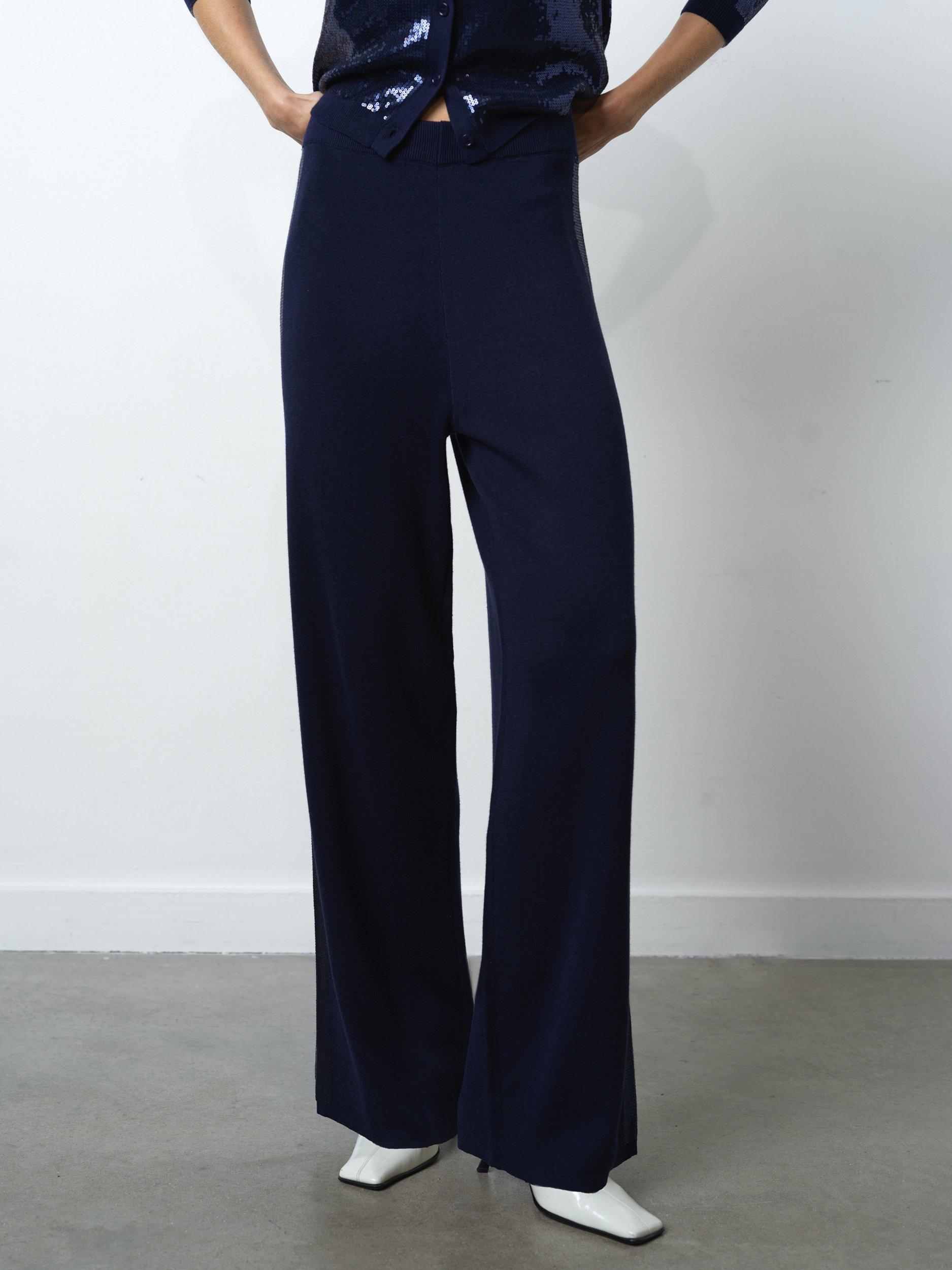 Product image 4 of 5, which shows French Connection Hannah Sequin Wide Leg Trousers, Navy, M
