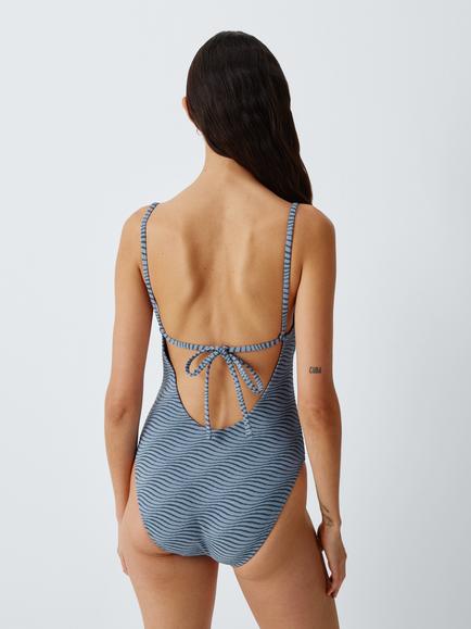 John Lewis Jacquard Wave Cut Out Back Detail Swimsuit, Country Blue - view 2, Country Blue