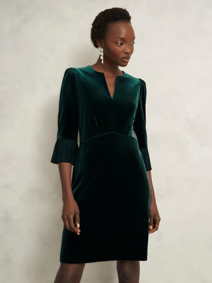 Hobbs Petite Violet Velvet Mini Dress, Evergreen