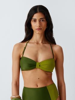 John Lewis Belize Colour Block Bandeau Bikini Top, Green
