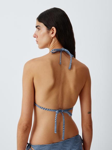 John Lewis Jacquard Wave String Bikini Top, Country Blue - view 2, Country Blue