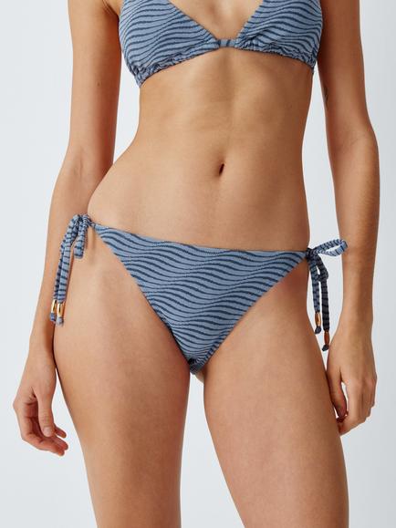 John Lewis Jacquard Wave String Bikini Bottoms, Country Blue, Country Blue