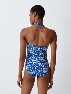 John Lewis Malay Ikat Rouched Bandeau Swimsuit, Navy Blue - view 2, Navy Blue