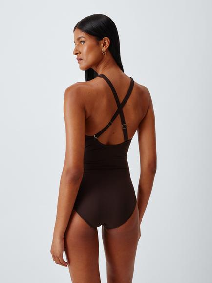 John Lewis Paris High Apex Wrap Front Swimsuit, Chocolate - view 2, Chocolate