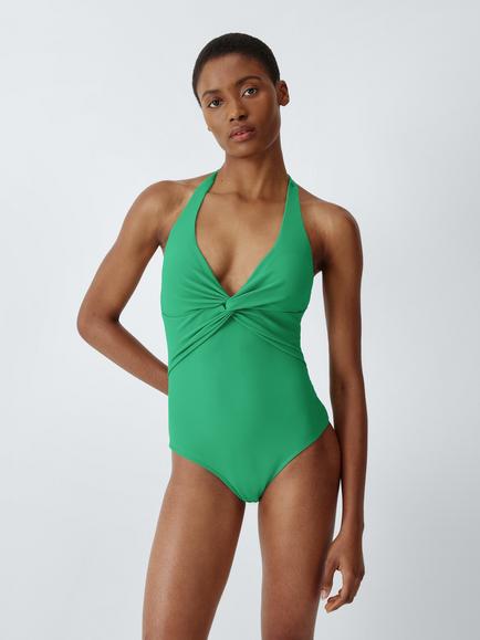 John Lewis Palma Twist Front Halterneck Swimsuit, Pine Green, Pine Green