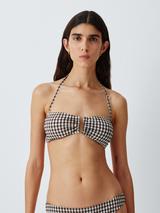 John Lewis Gingham Tie Back Bandeau Bikini Top, Chocolate